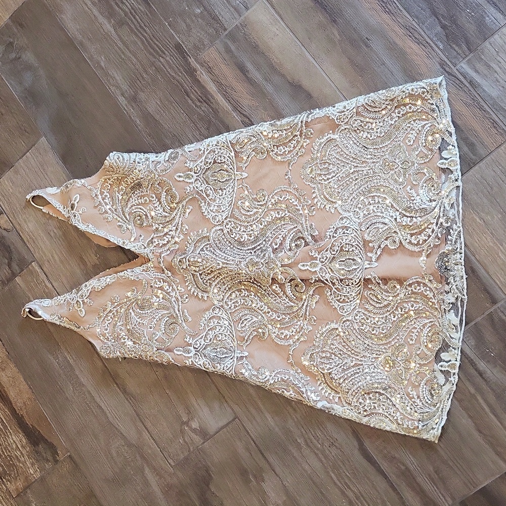 2/4 Free People Night Shimmer Lace & Sequins Sleeveless Lined Mini Dress - Picture 9 of 16